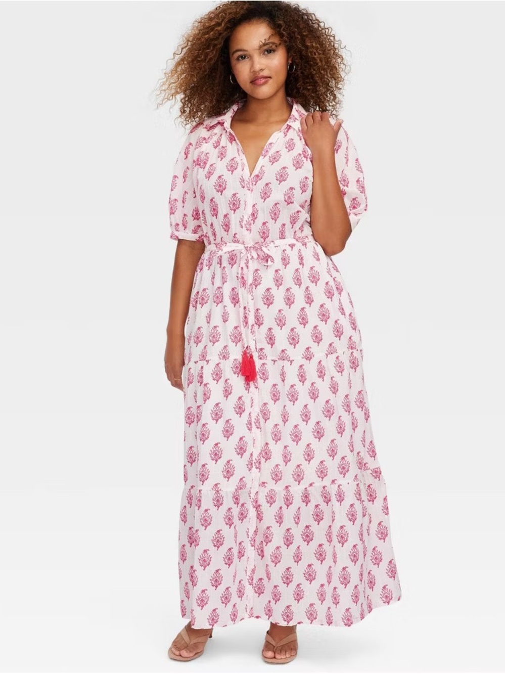 Roller Rabbit Flower Bouquet Short Sleeve Maxi Dress, White/Red, Sz M, NWT